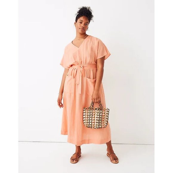 Madewell linen blend tie waist midi dress - Picture 1 of 3